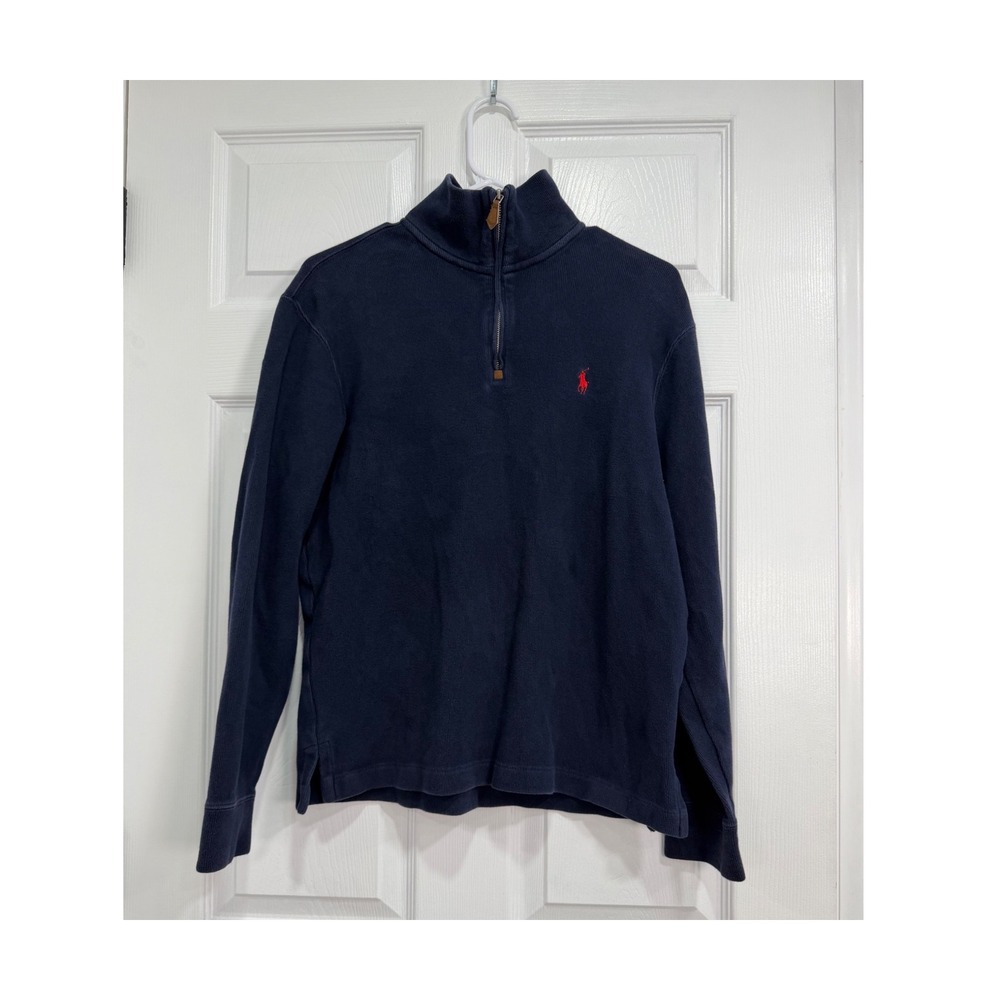 Polo Ralph Lauren Mens Navy Blue 100% Cotton Quarter Zip Pullover Sweater Size S